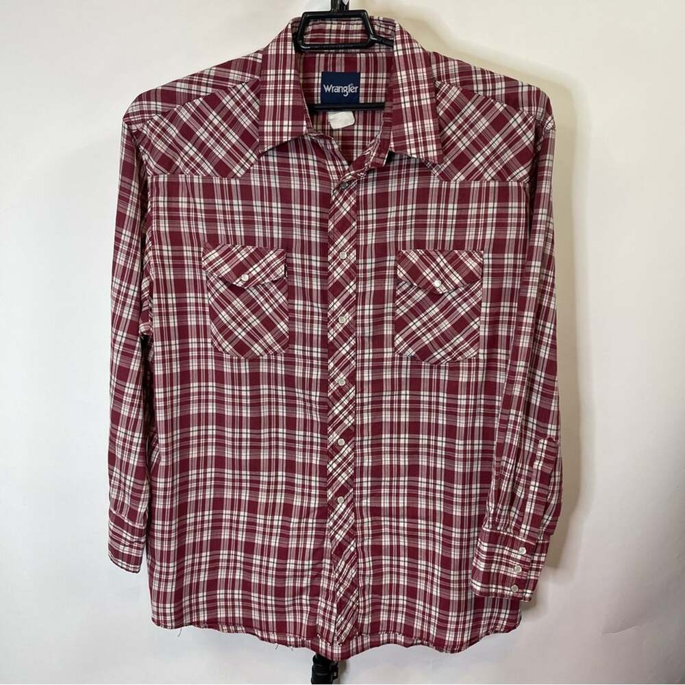 Wrangler Red White Plaid Pearl Snap Long Sleeve Shirt XL Men’s